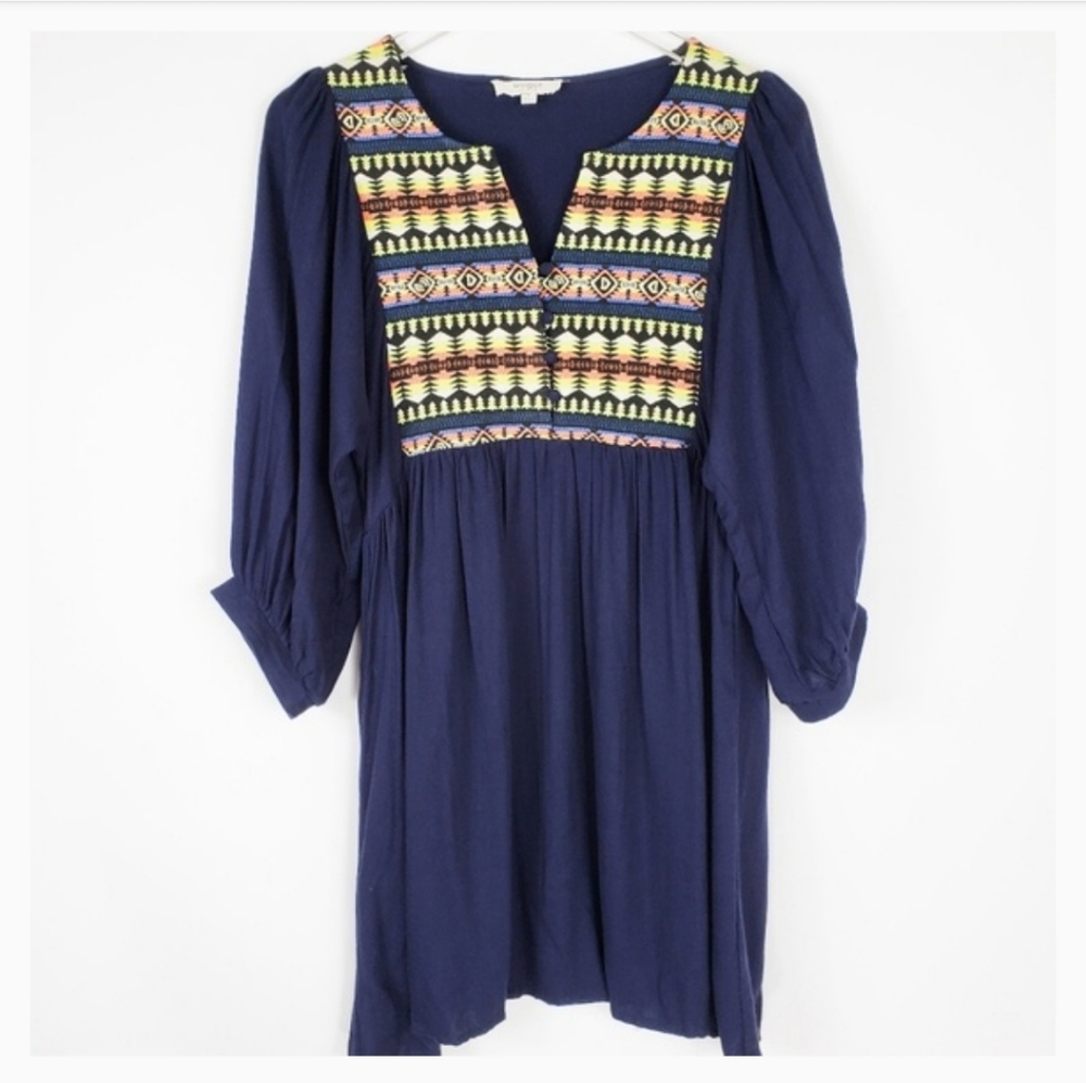 Umgee prairie western Navajo bib blue boho dress oversized tribal cowgirl A9919 - Picture 3 of 8